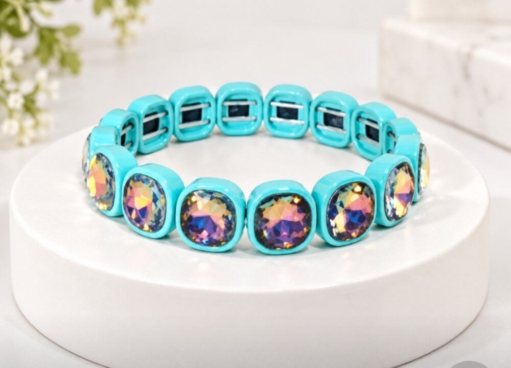 Boho Alloy Light Blue AB Rhinestone Stretch Bracelet